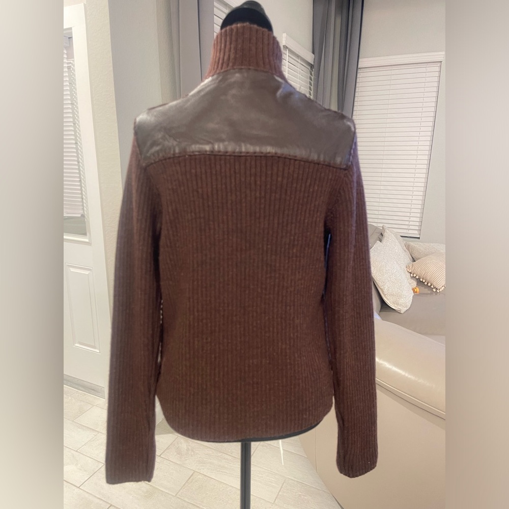 Y2K Gap merino wool leather open cardigan sweater M - Picture 2 of 5